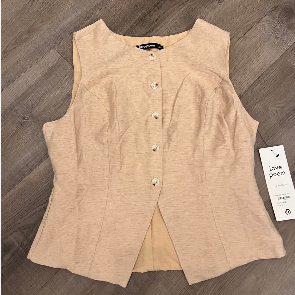 NWT Love Poem Tan Linen Blend Vest / Top